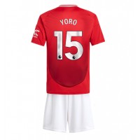 Camisa de Futebol Manchester United Leny Yoro #15 Equipamento Principal Infantil 2024-25 Manga Curta (+ Calças curtas)